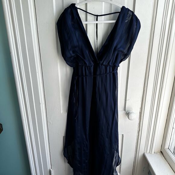 Superfoxx Sheer Stripe Superplice Midi Dress Navy - Picture 2 of 10